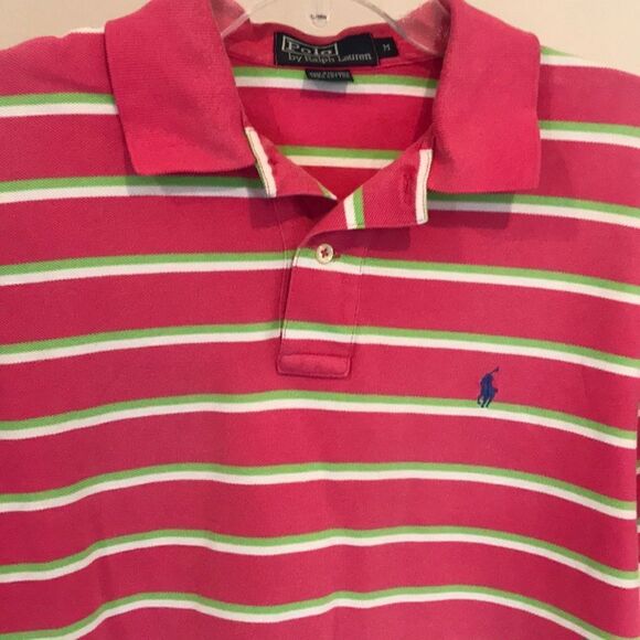 Ralph Lauren Polo Bright Pink Stripe Polo - Size M - Picture 1 of 7